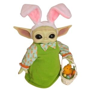 3pc. Spring Easter Outfit for 11" Baby Yoda Grogu Plush Dolls, Bunny Ears Basket
